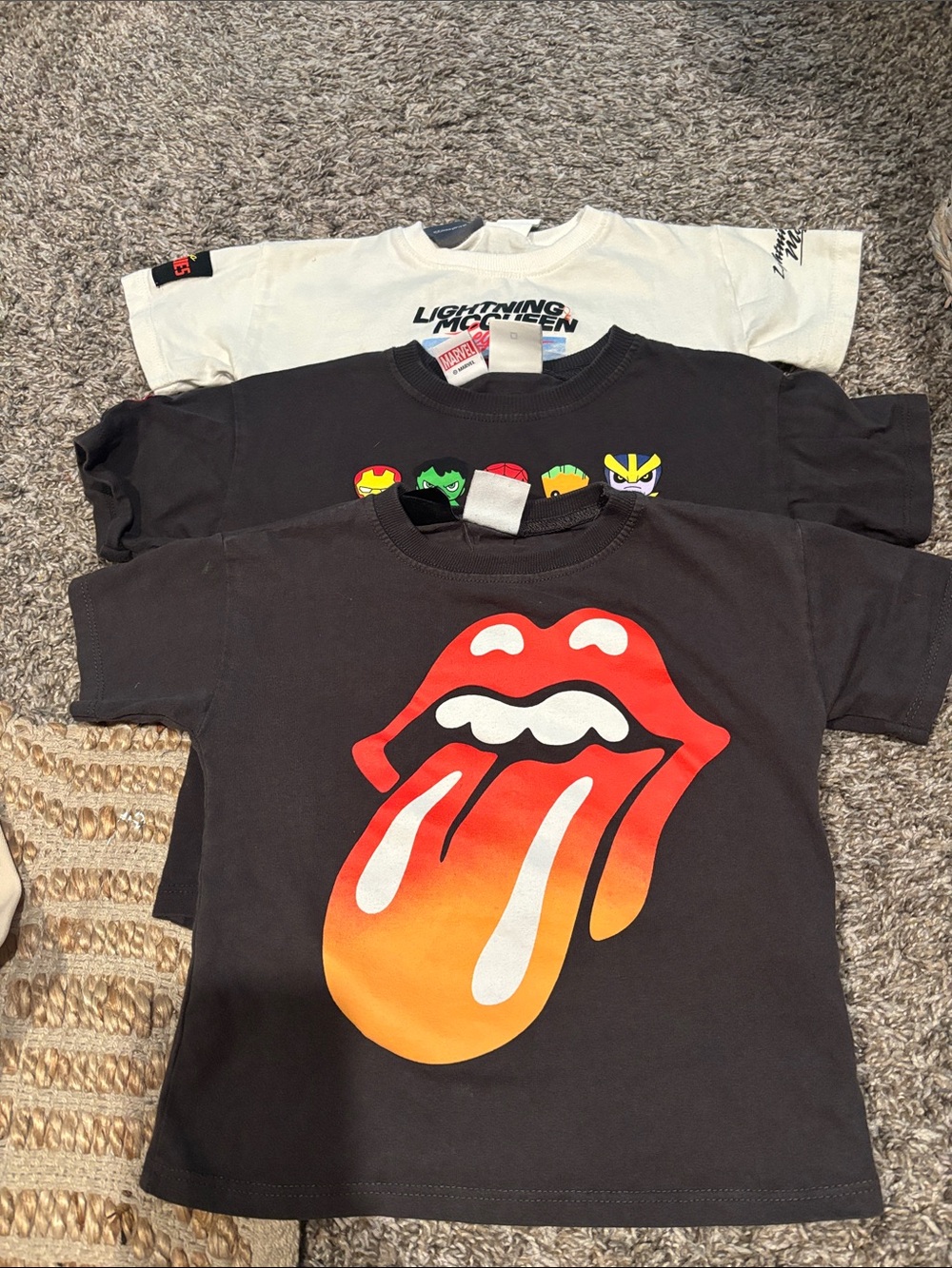 Zara Black Kids Tee with Red and Orange Tongue Graphic